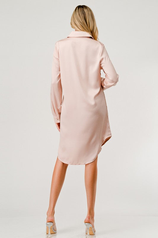 Sequin Button Front Shirt Dress