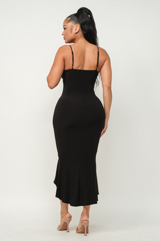 Front Wrap Ruffle Detail Bottom Hem Maxi Dress