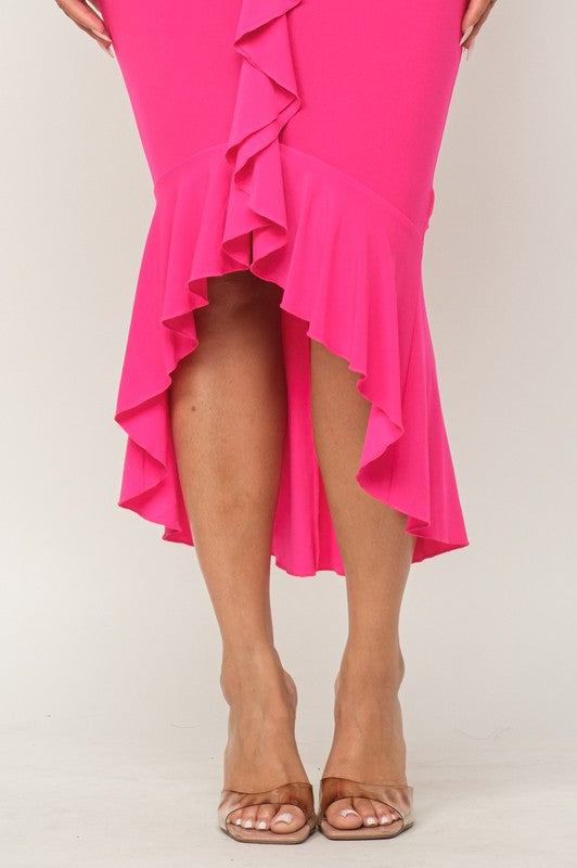 Front Wrap Ruffle Detail Bottom Hem Maxi Dress