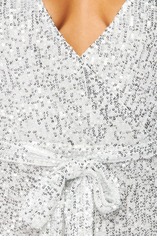 Long Sleeved Sequins Jumpsuit with Self Tie Belt