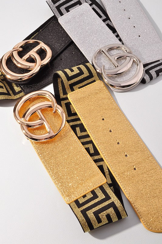 Greek Key and Foil CG Buckle Elastic Belt