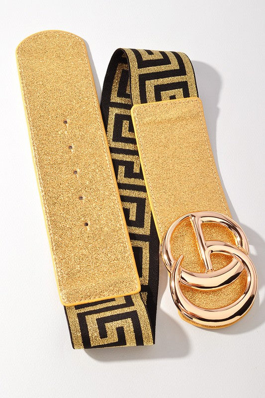 Greek Key and Foil CG Buckle Elastic Belt