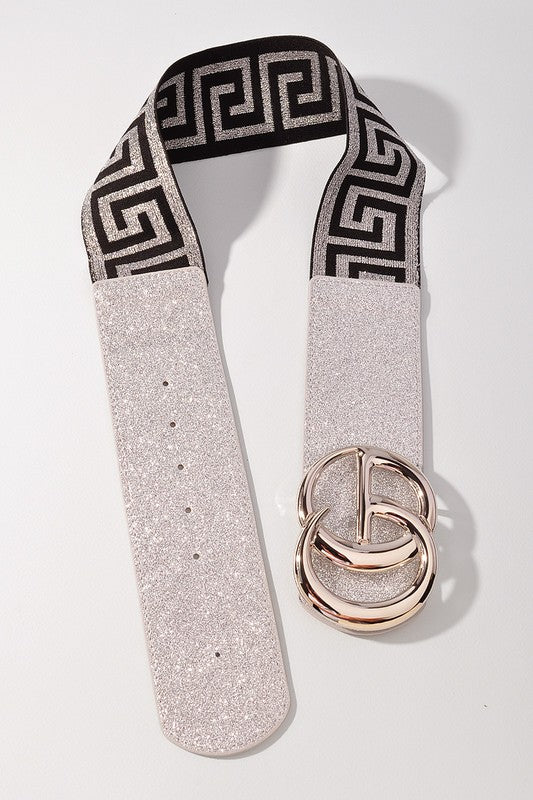 Greek Key and Foil CG Buckle Elastic Belt