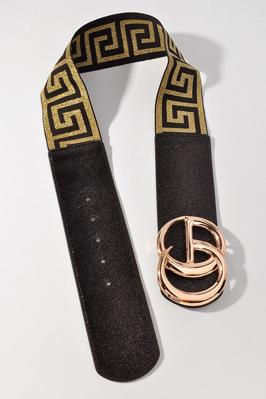 Greek Key and Foil CG Buckle Elastic Belt