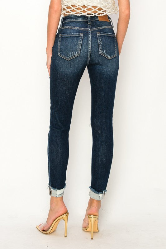 Women's High Rise Skinny Frayed Hem Distressed Jeans