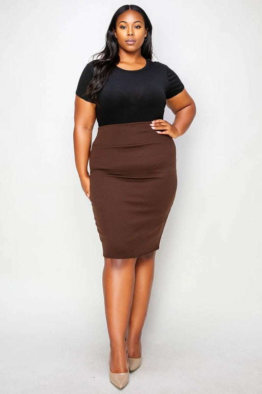 Plus Size Solid Pencil Midi Skirt