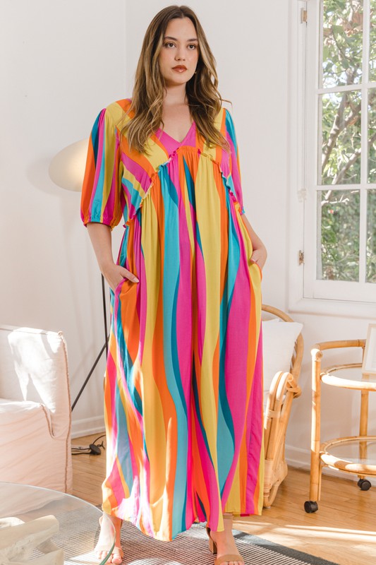 Plus Multi Color Striped Print Jumpsuit
