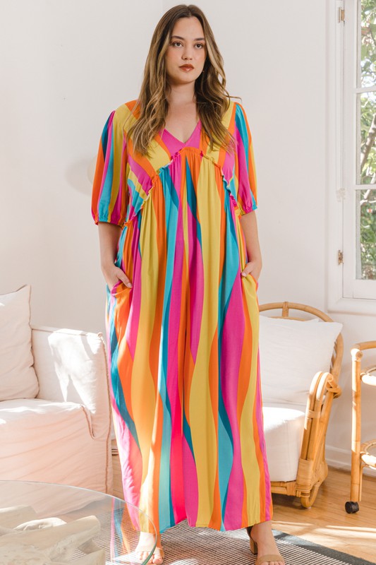 Plus Multi Color Striped Print Jumpsuit