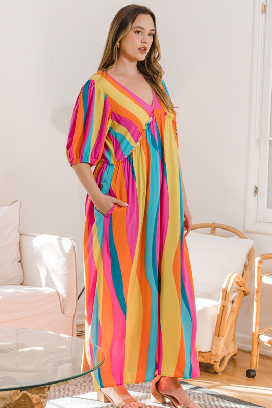 Plus Multi Color Striped Print Jumpsuit
