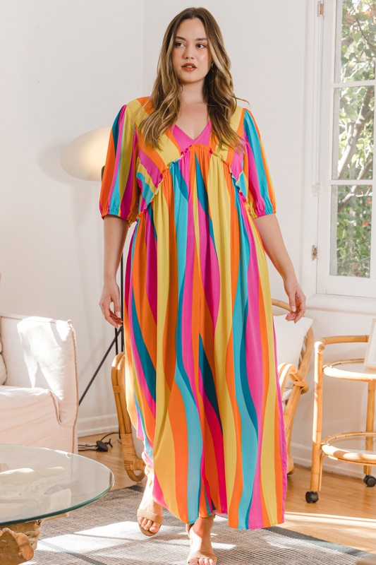 Plus Multi Color Striped Print Jumpsuit