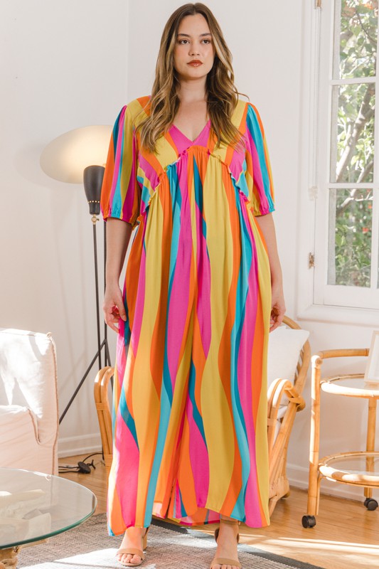 Plus Multi Color Striped Print Jumpsuit