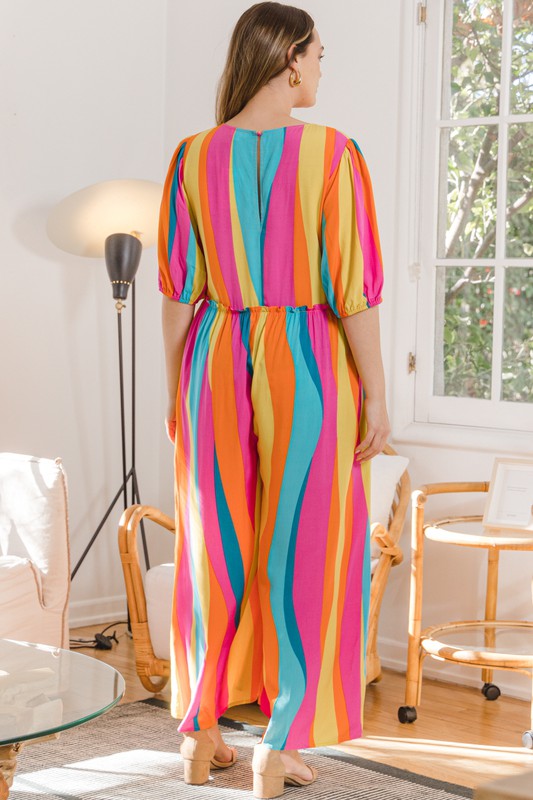 Plus Multi Color Striped Print Jumpsuit