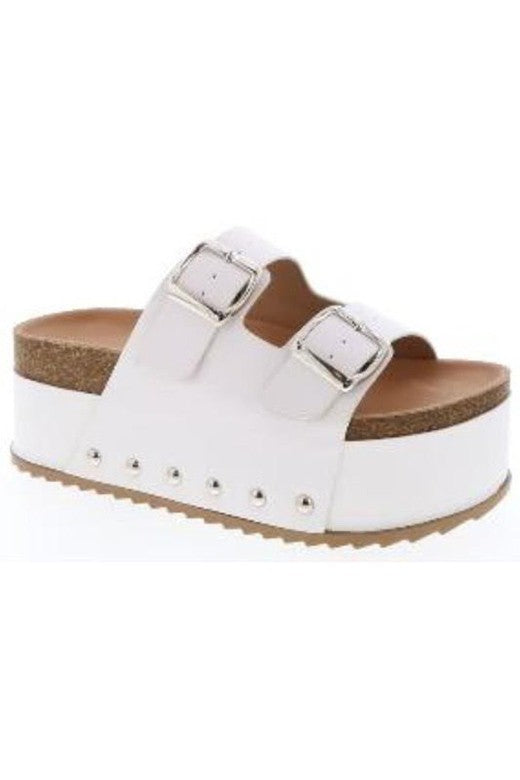 Platform Cork Footbed Double Buckle Slides