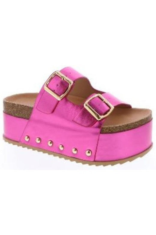 Platform Cork Footbed Double Buckle Slides