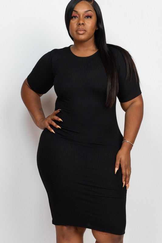 Plus Size Ribbed Bodycon Midi Dress