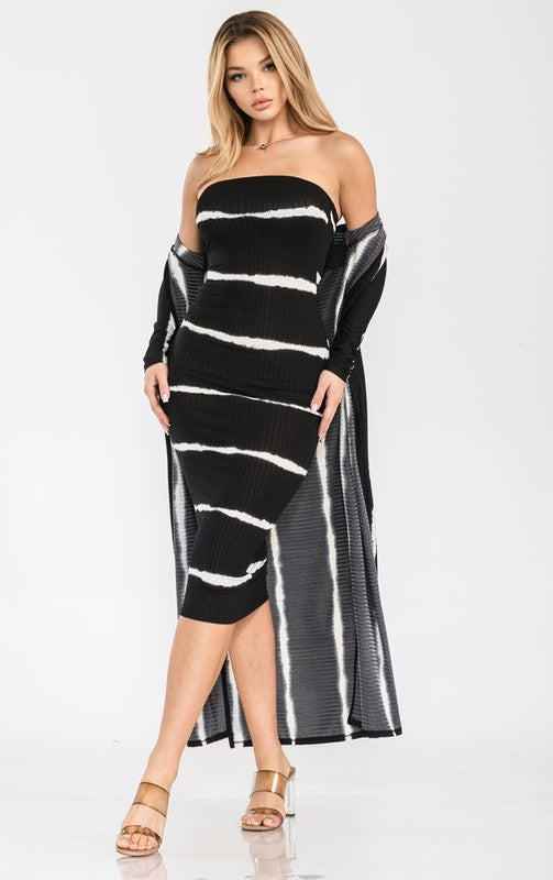 Women's Tie Dye Stripe 2pc Tube Dress Set