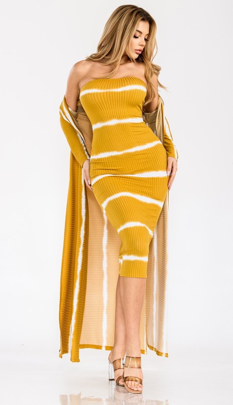 Women's Tie Dye Stripe 2pc Tube Dress Set