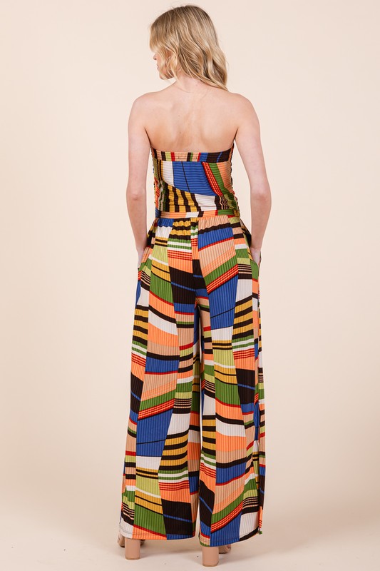 Women's Wide Leg Mix Print Jumpsuit with Pockets