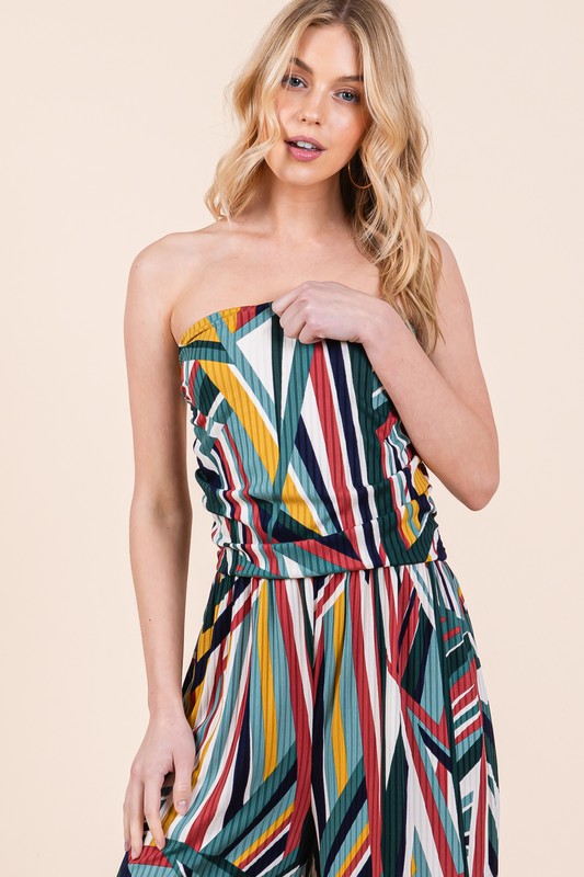 Women's Wide Leg Mix Print Jumpsuit with Pockets