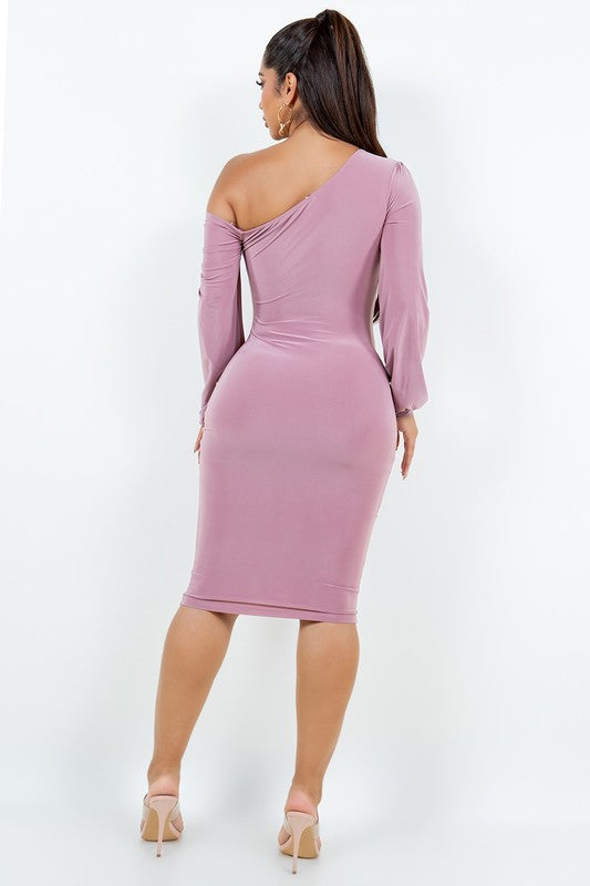 Women's Elegant One Shoulder Midi Dress