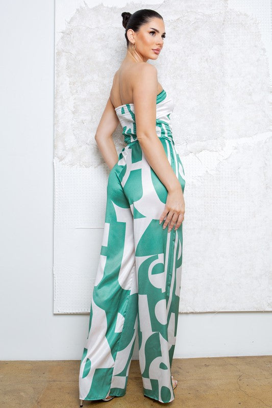 Strapless Satin Effect Scarf Top and Pants Set