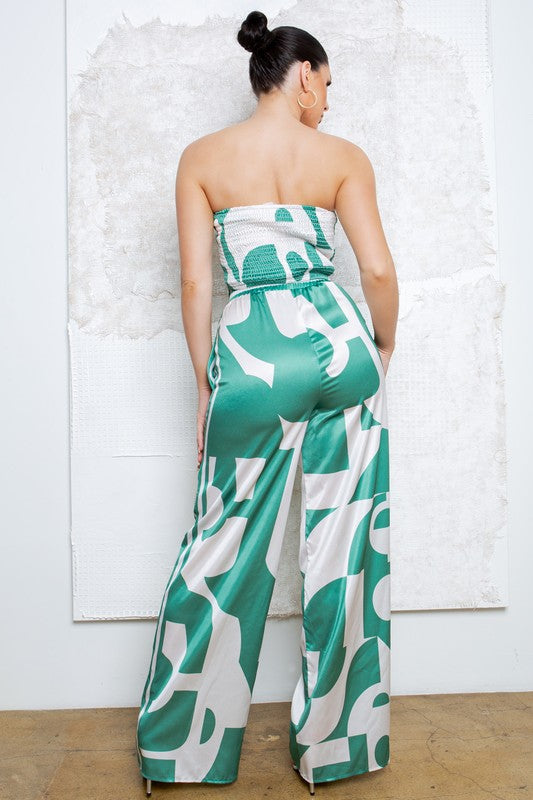 Strapless Satin Effect Scarf Top and Pants Set