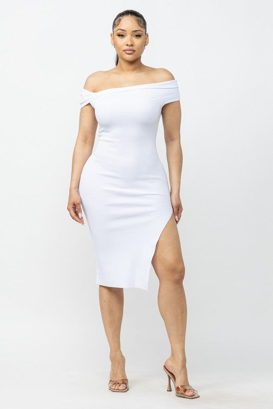 Off the Shoulder Bodycon Midi Dress