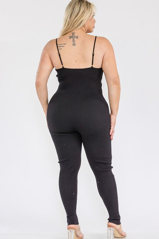 Junior Plus Rib Knit Cami Jumpsuit