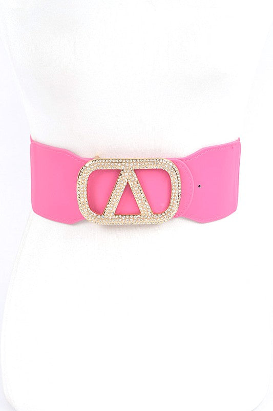 Crystal Logo Buckle Elastic Belt