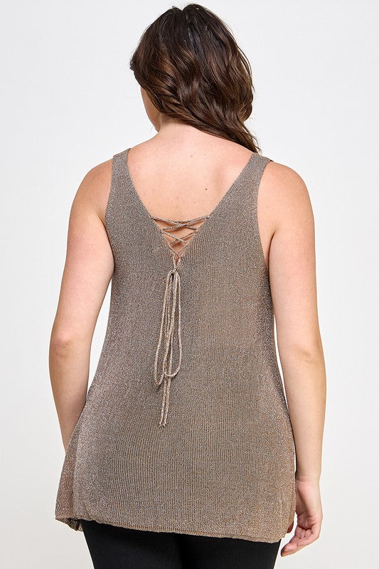 Plus Size Sleeveless Sweater Knit Lurex Tank