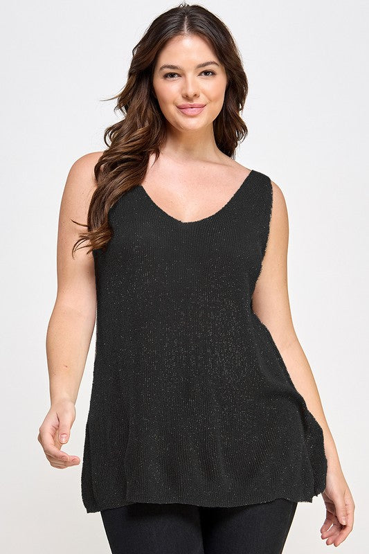 Plus Size Sleeveless Sweater Knit Lurex Tank