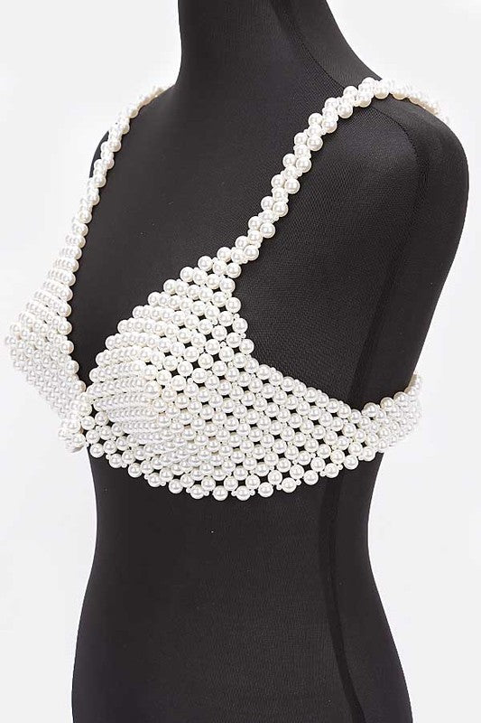 Faux Pearl Braided Bra Top