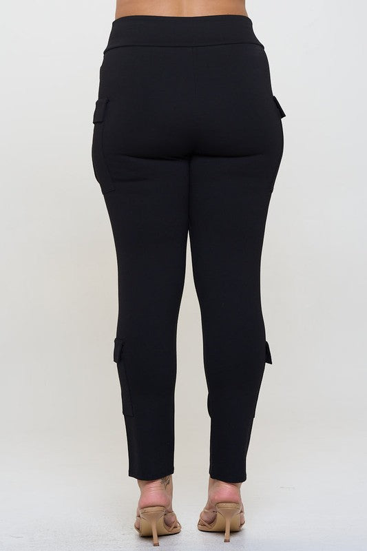 Plus Size Ponte Pull on Skinny Cargo Pants