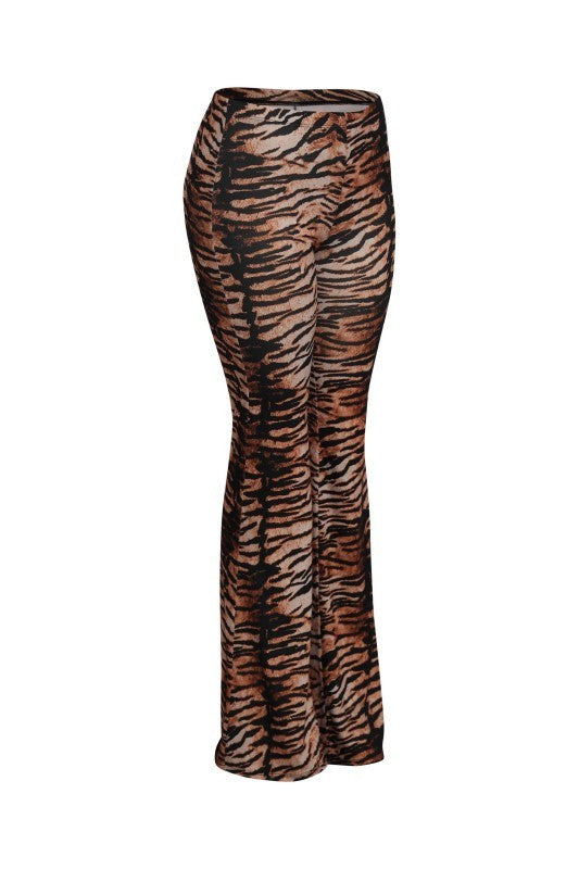 Plus Size High Waist Tiger Printed Flare Pants