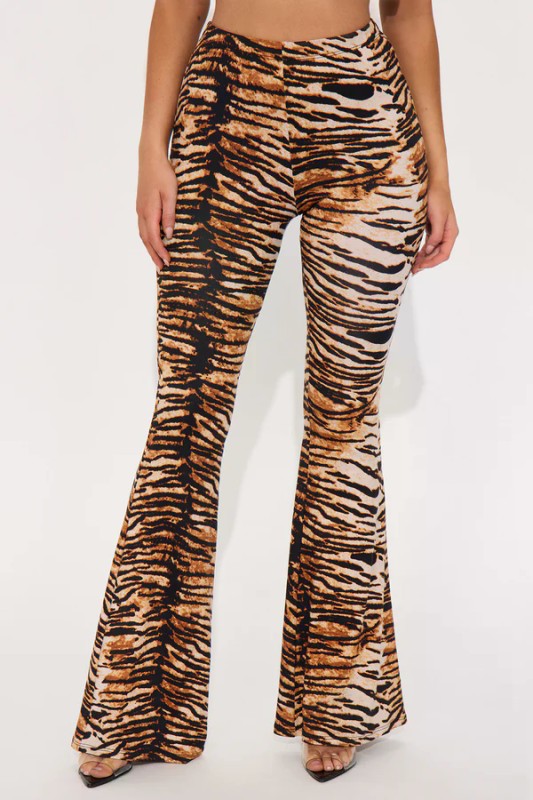 Plus Size High Waist Tiger Printed Flare Pants