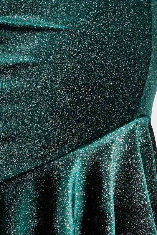 Plus Size One Shoulder Glitter Velvet Dress