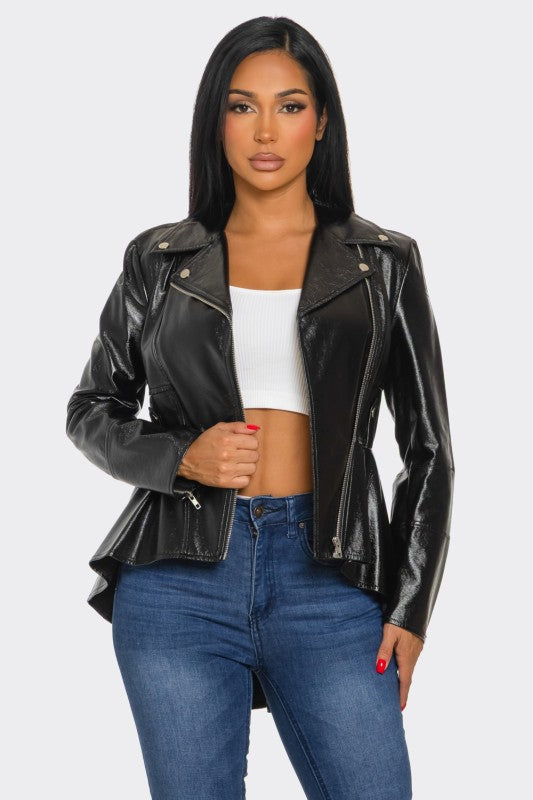 Women's Peplum-hem Biker Jacket