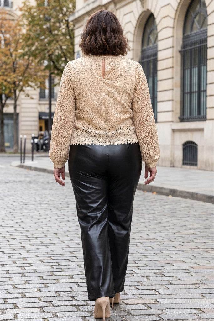 Plus Size Pu Leather Pants with Front Slit