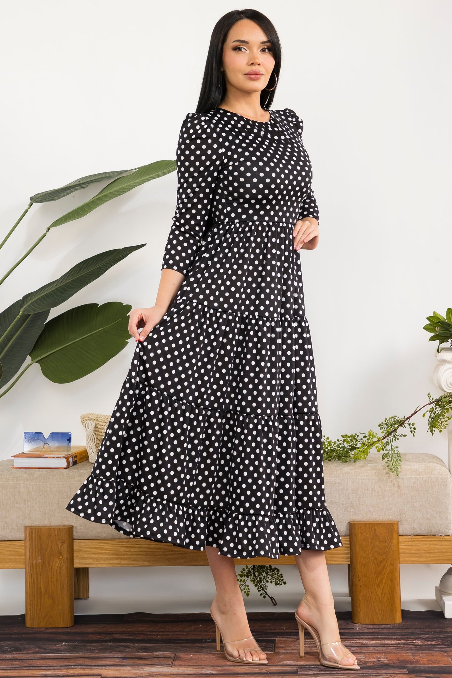Plus Size Printed Women's Tiered Midi Dress