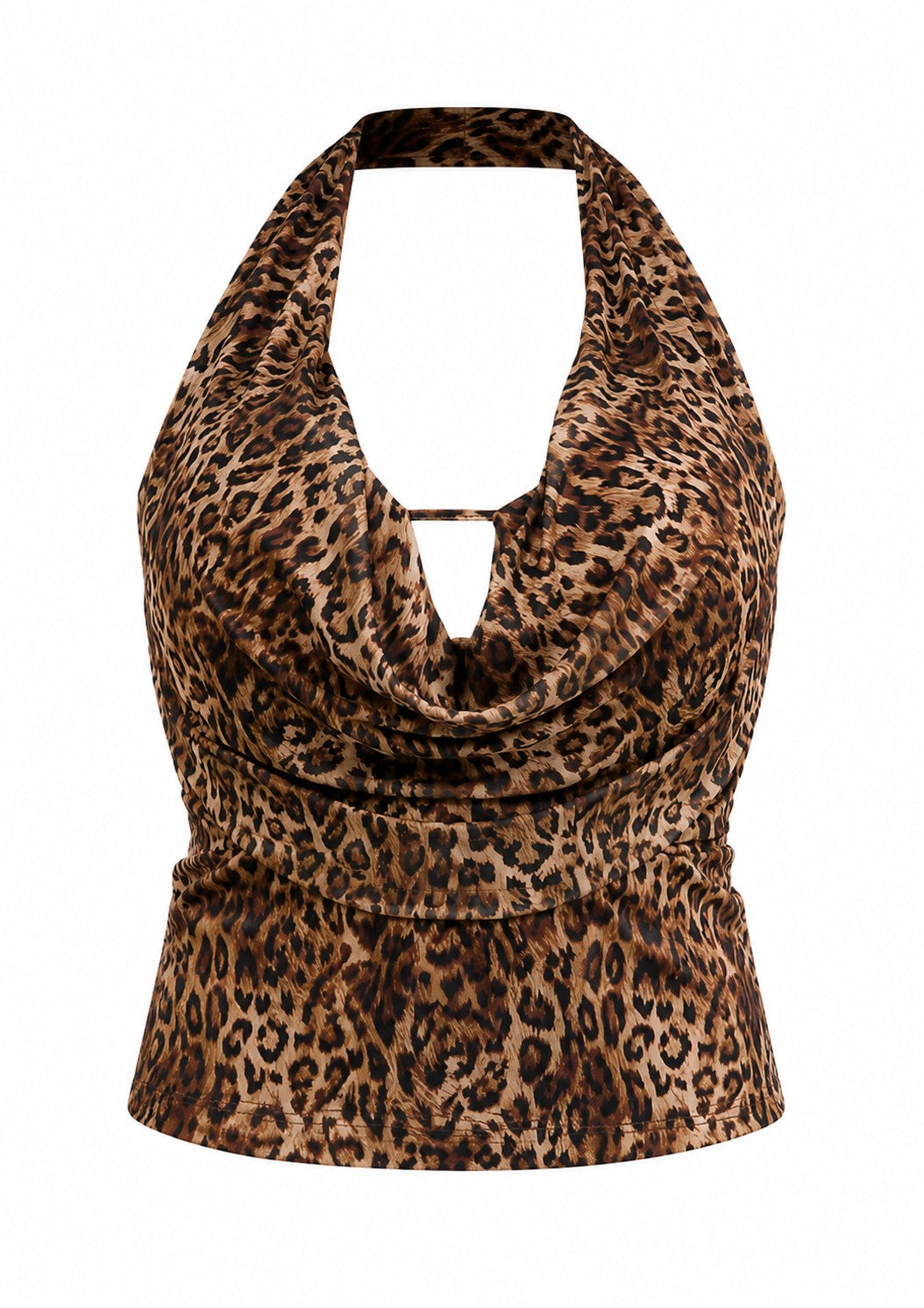 Plus Size Leopard Print Halter Draped Neck Top