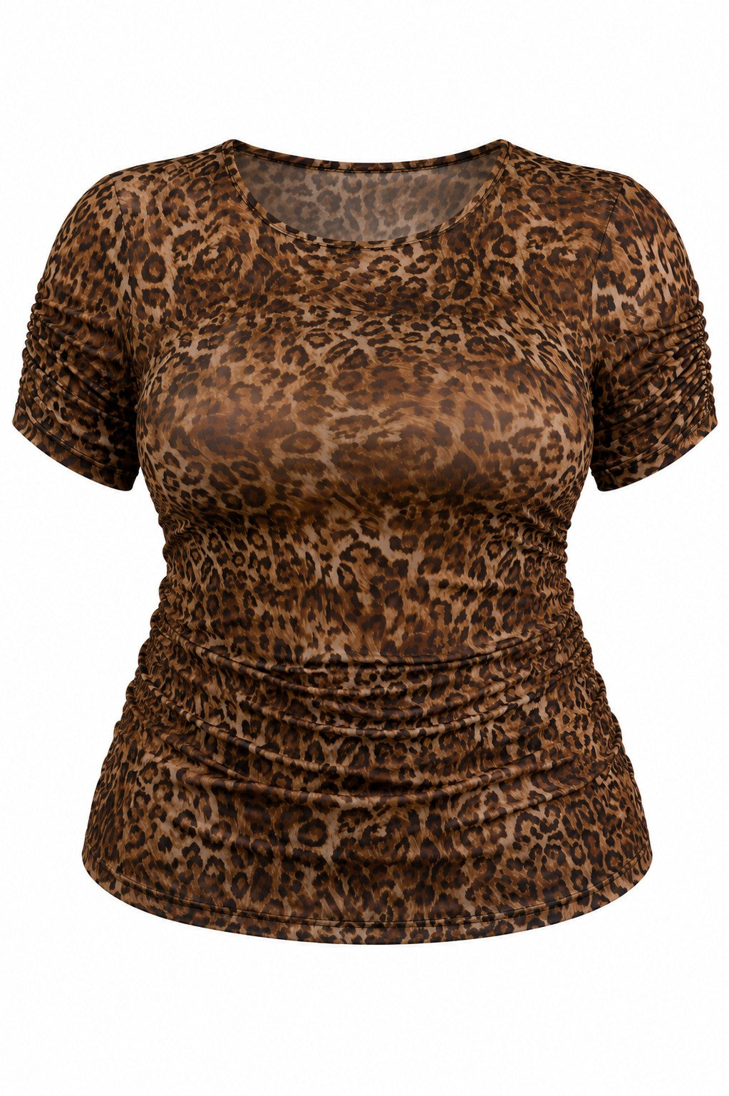 Plus Size Mesh Leopard Ruched Top