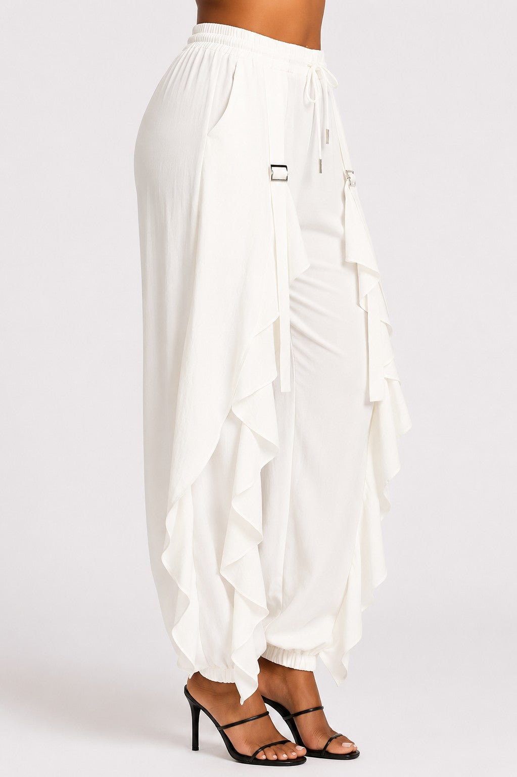 Plus Size Drawstring Waist Ruffle Front Jogger Pants