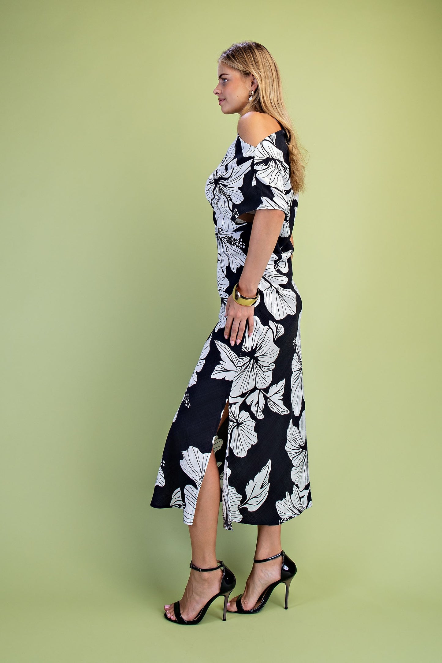 Hibiscus Print Draped Asymmetric Maxi Dress