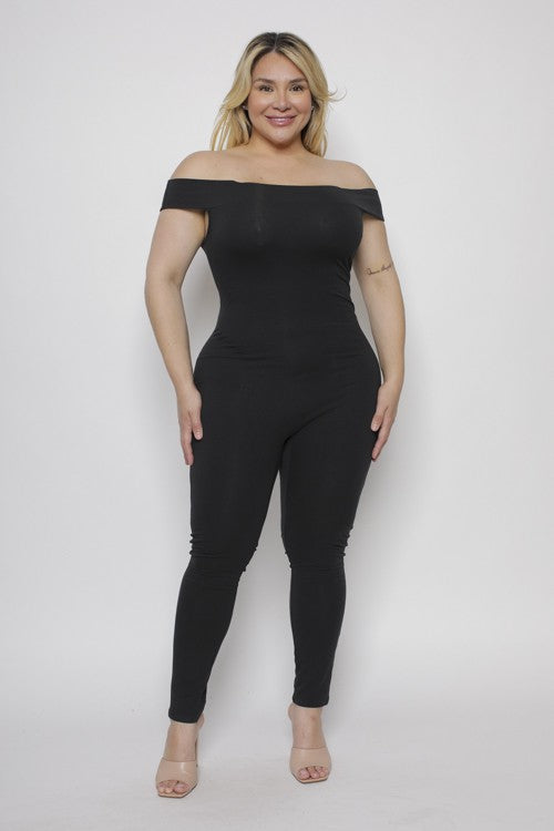 Plus Size Bodycon Off the Shoulder Skinny Leg Jumpsuit