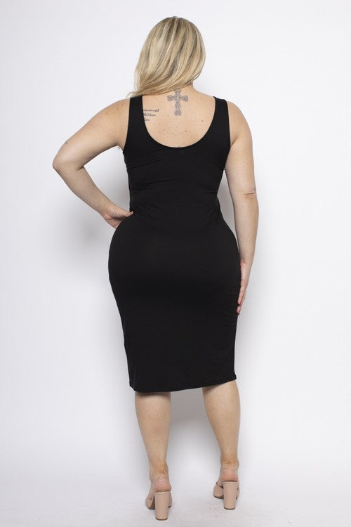 Plus Size Round Neck Half Double Lined Front Tank Midi Dress