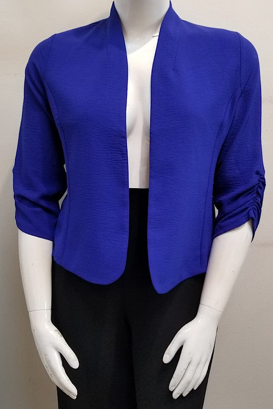 Plus Size Ruched Sleeve Cropped Blazer Jacket