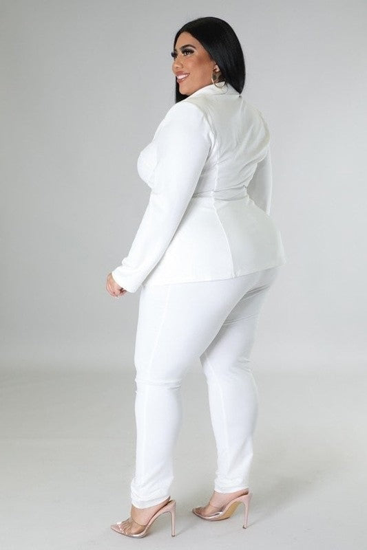 Plus Size Blazer Top and High Waisted Pants Set