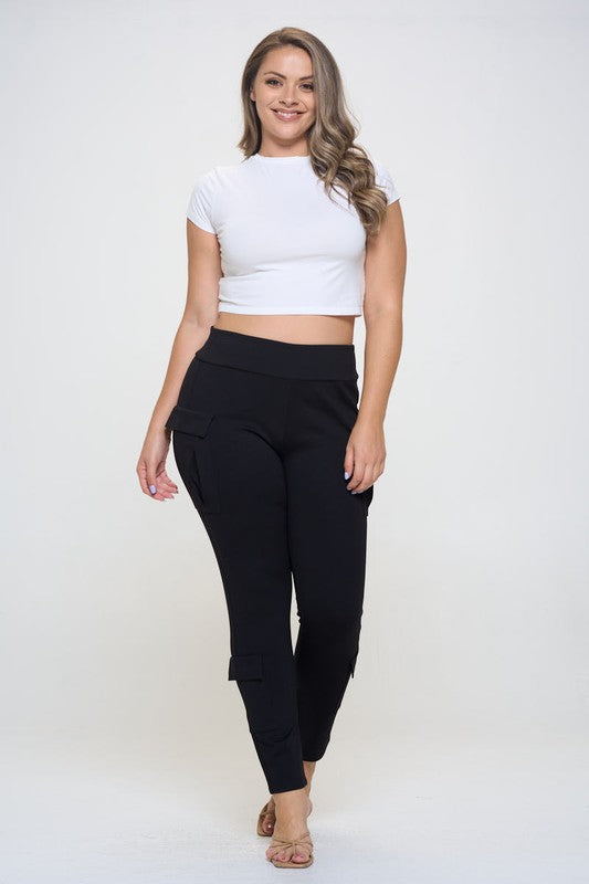 Plus Size Ponte Pull on Skinny Cargo Pants