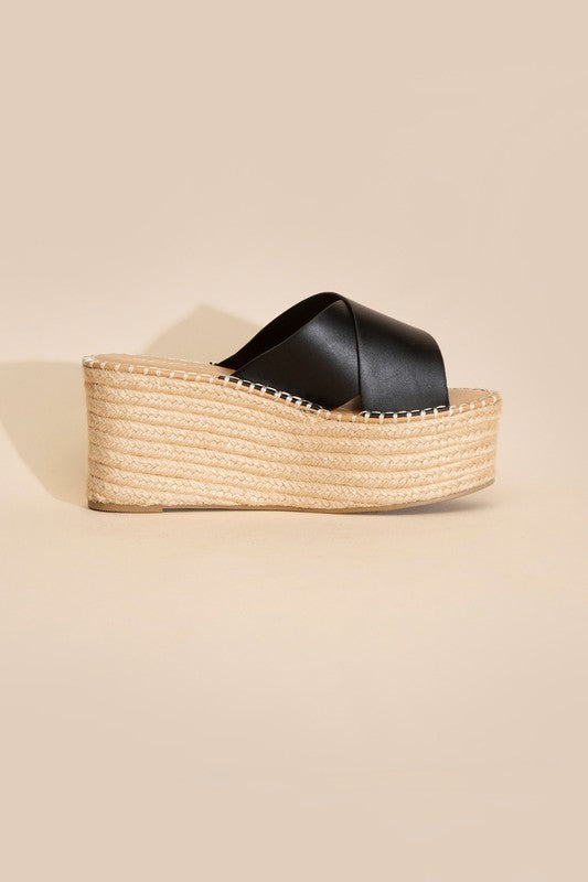 Partner's Raffia Platform Slides Sandals