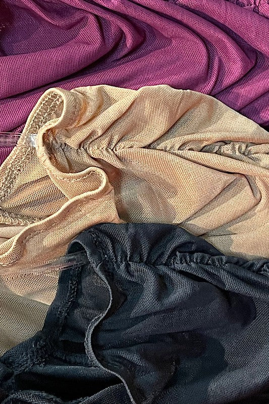 Plus Size Plum Mesh Ruched Mini Dress